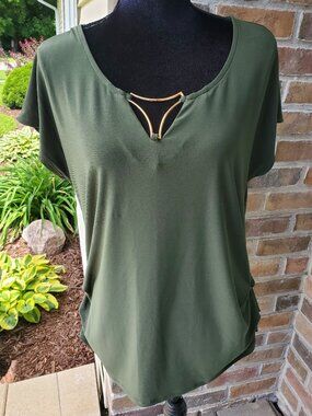 A.U.W. Olive Green Blouse with Gold Accent